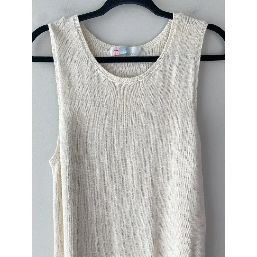 Free People Beach Nina Mini Dress L Cream Tank Sweater Knit Cotton Linen Coastal